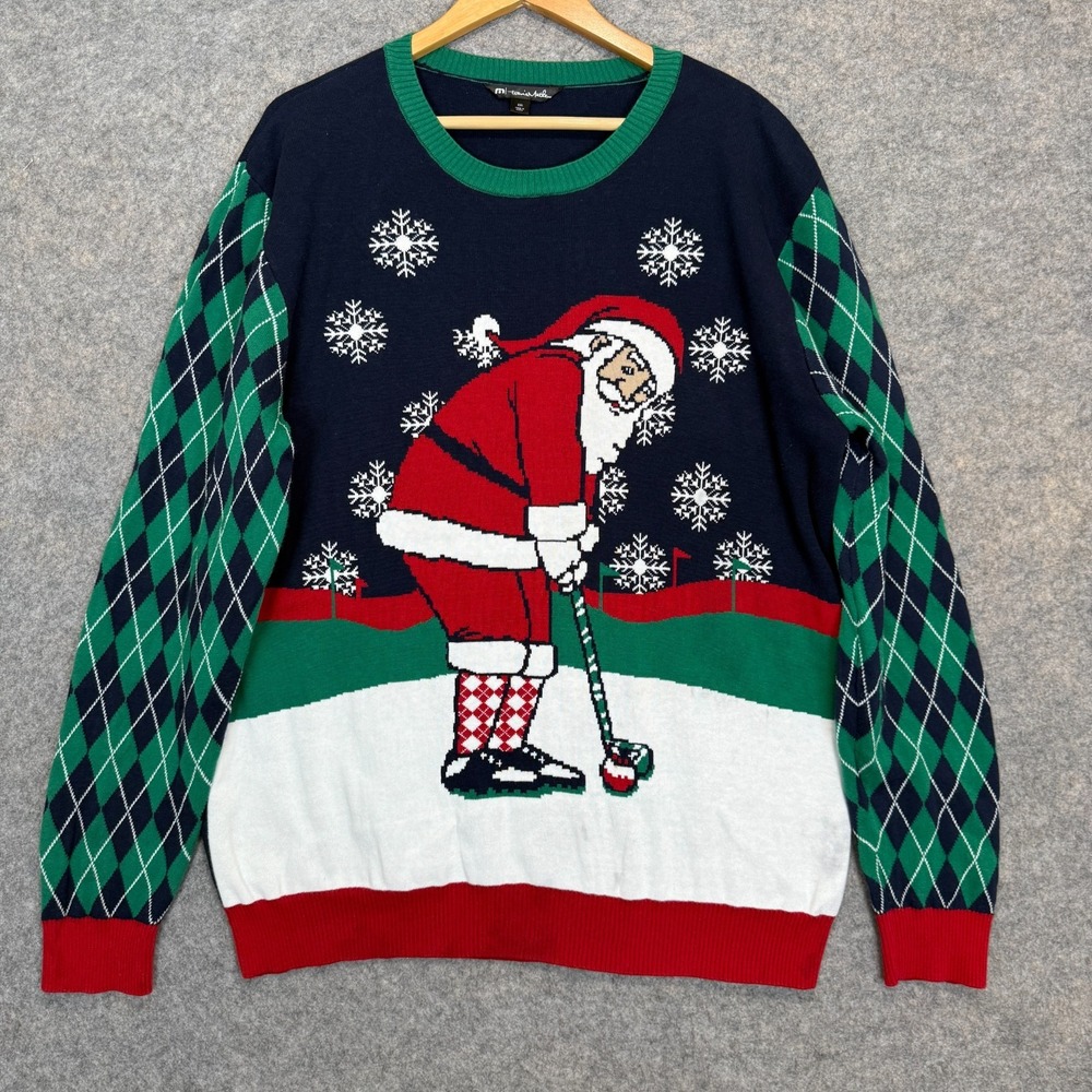 Travis Mathew Santa Golfing Ugly Christmas Sweater Mens 2XL Graphic Limited Rare
